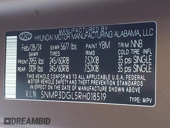 2024 Hyundai Santa Fe XRT z VIN 5NMP3DGL5RH018519, wystawiony jako IAAI lot #41565524 z przebiegiem 10 968 mil mil oraz . Historia ofert i sprzedaży dostępna na DreamBid. Obrazek 9.