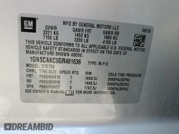 2016 Chevrolet Tahoe LS z VIN 1GNSCAKC0GR481636, wystawiony jako Copart lot #53825895 z przebiegiem 99 950 mil mil oraz Czysty tytuł • Clean title. Historia ofert i sprzedaży dostępna na DreamBid. Obrazek 13.