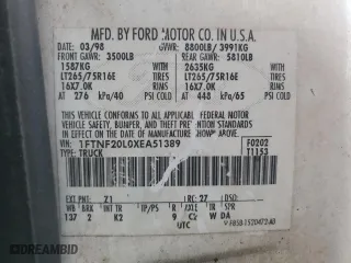 1999 Ford Super Duty F-250 XL with VIN 1FTNF20L0XEA51389, listed as a Copart auction lot 52618635 with 198,767 mi miles and Salvage Title. Bid and sale history available at carsss.com. Image 14.