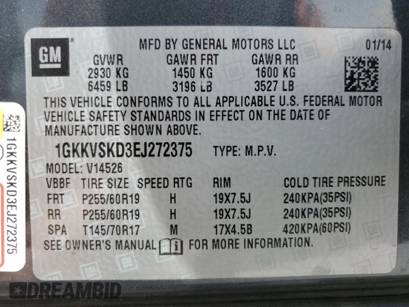 2014 GMC Acadia SLT with VIN 1GKKVSKD3EJ272375, listed as a Copart auction lot 49427145 with 139,614 mi miles and Salvage Title. Bid and sale history available at carsss.com. Image 13.