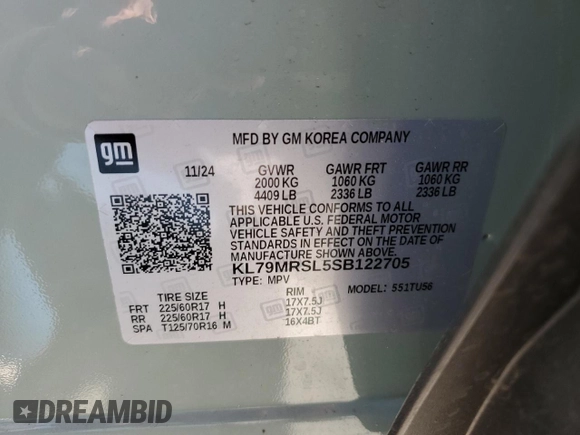 2025 Chevrolet TrailBlazer LT with VIN KL79MRSL5SB122705, listed as a Copart auction lot 52675715 with 3,277 mi miles and Clean Title. Bid and sale history available at DreamBid. Image 13.