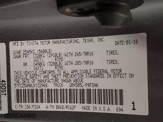2018 Toyota Tacoma SR with VIN 5TFCZ5AN0JX132968, listed as a IAAI auction lot 41605762 with 106,233 mi miles. Bid and sale history available at carsss.com. Image 9.