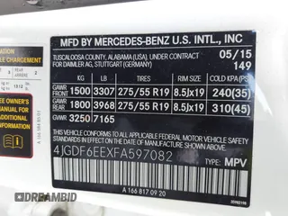 2015 Mercedes-Benz GL-Class GL 450 with VIN 4JGDF6EEXFA597082, listed as a IAAI auction lot 41882798 with 94,340 mi miles. Bid and sale history available at carsss.com. Image 9.