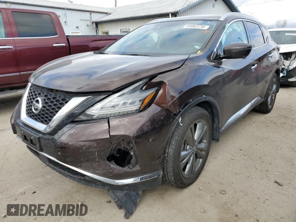 2019 Nissan Murano Platinum z VIN 5N1AZ2MS6KN130237, wystawiony jako Copart lot #84063734 z przebiegiem 56 030 mil mil oraz Szkoda całkowita • Salvage title. Historia ofert i sprzedaży dostępna na DreamBid. Obrazek 1.