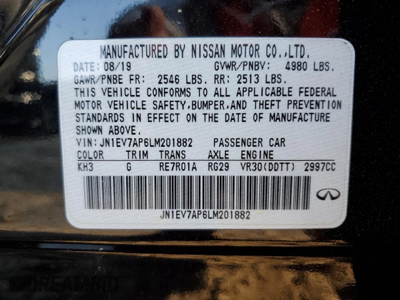 2020 Infiniti Q50 Sport z VIN JN1EV7AP6LM201882, wystawiony jako Copart lot #53562455 z przebiegiem 76 882 mil mil oraz Szkoda całkowita • Salvage title. Historia ofert i sprzedaży dostępna na DreamBid. Obrazek 14.