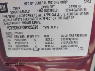 2003 Cadillac Escalade с VIN 1GYEC63T63R223370, выставлен на аукционе IAAI как лот 42475019 с пробегом 130 350 миль миль и . История ставок и продаж доступна на DreamBid. Изображение 9.