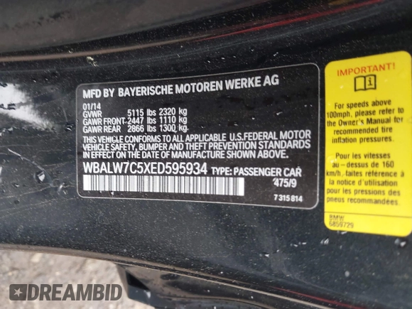 2014 BMW 6 Series 640i z VIN WBALW7C5XED595934, wystawiony jako IAAI lot #42092380 z przebiegiem Nie podano mil oraz . Historia ofert i sprzedaży dostępna na DreamBid. Obrazek 9.