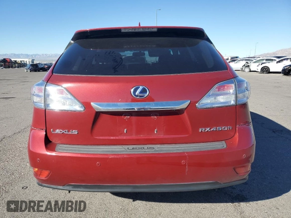 2010 Lexus RX 450h with VIN JTJZB1BA1A2002890, listed as a Copart auction lot 80060764 with 106,880 mi miles and Salvage Title. Bid and sale history available at DreamBid. Image 6.
