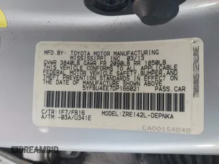 2013 Toyota Corolla L with VIN 5YFBU4EE7DP166021, listed as a IAAI auction lot 42027062 with 179,107 mi miles and . Bid and sale history available at DreamBid. Image 9.
