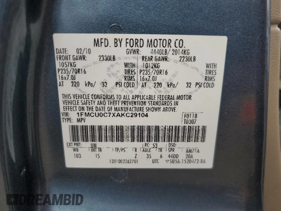 2010 Ford Escape XLS с VIN 1FMCU0C7XAKC29104, выставлен на аукционе Copart как лот 56395805 с пробегом 198 937 миль миль и Списание • Salvage title. История ставок и продаж доступна на DreamBid. Изображение 13.