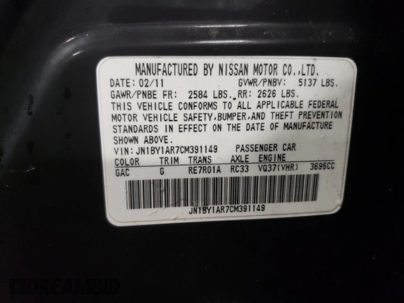 2012 Infiniti M37 with VIN JN1BY1AR7CM391149, listed as a Copart auction lot 83875044 with 0 mi miles and Non Repairable. Bid and sale history available at carsss.com. Image 12.