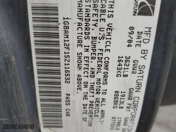 2005 Saturn ION with VIN 1G8AM12F15Z116532, listed as a Copart auction lot 69869074 with 170,657 mi miles and Salvage Title. Bid and sale history available at carsss.com. Image 12.