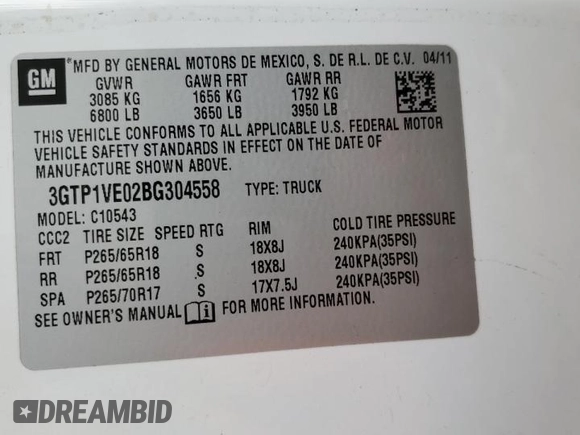 2011 GMC Sierra 1500 SLE z VIN 3GTP1VE02BG304558, wystawiony jako Copart lot #49127055 z przebiegiem Nie podano mil oraz Szkoda całkowita • Salvage title. Historia ofert i sprzedaży dostępna na DreamBid. Obrazek 12.