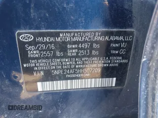 2017 Hyundai Sonata SE with VIN 5NPE24AF5HH507209, listed as a IAAI auction lot 41459129 with 145,842 mi miles. Bid and sale history available at carsss.com. Image 9.