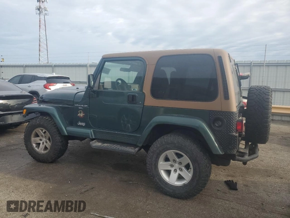 2001 Jeep Wrangler Sahara with VIN 1J4FA59S51P324010, listed as a Copart auction lot 43264515 with 163,056 mi miles and Salvage Title. Bid and sale history available at carsss.com. Image 2.