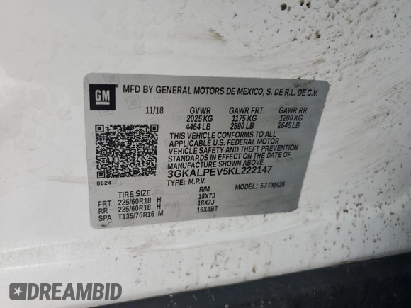 2019 GMC Terrain SLT with VIN 3GKALPEV5KL222147, listed as a Copart auction lot 42359325 with Not Provided miles and Salvage Title. Bid and sale history available at DreamBid. Image 15.