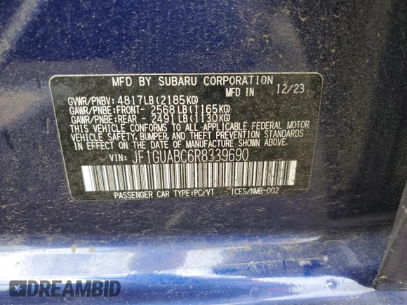 2024 Subaru Impreza with VIN JF1GUABC6R8339690, listed as a Copart auction lot 57945644 with 3,427 mi miles and Salvage Title. Bid and sale history available at carsss.com. Image 15.