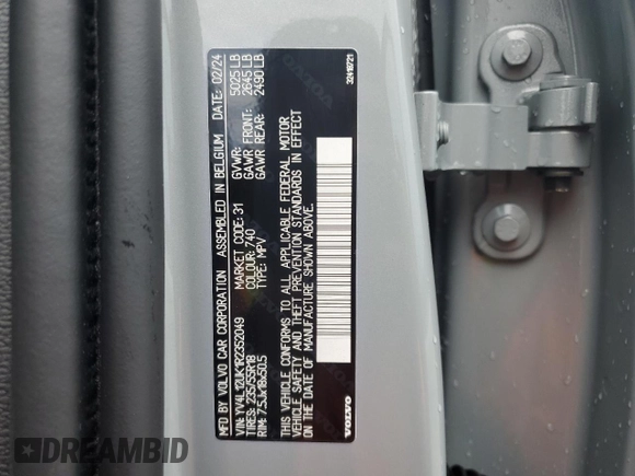 2024 Volvo XC40 Core Bright Theme с VIN YV4L12UK1R2352049, выставлен на аукционе Copart как лот 61442035 с пробегом 20 156 миль миль и Чистый • Clean title. История ставок и продаж доступна на DreamBid. Изображение 12.
