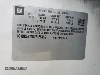 2018 Chevrolet Cruze LS with VIN 1G1BC5SM5J7125459, listed as a Copart auction lot 56994185 with 90,052 mi miles and Clean Title. Bid and sale history available at DreamBid. Image 12.