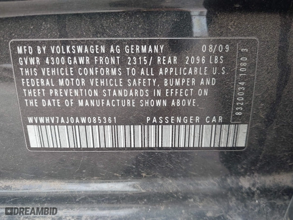 2010 Volkswagen GTI with VIN WVWHV7AJ0AW085361, listed as a IAAI auction lot 42083690 with 176,959 mi miles. Bid and sale history available at carsss.com. Image 9.