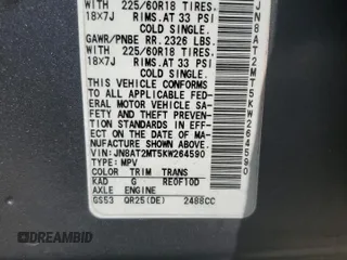 2019 Nissan Rogue SV with VIN JN8AT2MT5KW264590, listed as a Copart auction lot 55250955 with 0 mi miles and Non Repairable. Bid and sale history available at carsss.com. Image 13.