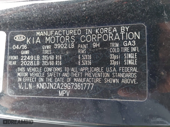 2016 Kia Soul with VIN KNDJN2A29G7361777, listed as a IAAI auction lot 42088748 with 149,553 mi miles. Bid and sale history available at carsss.com. Image 9.
