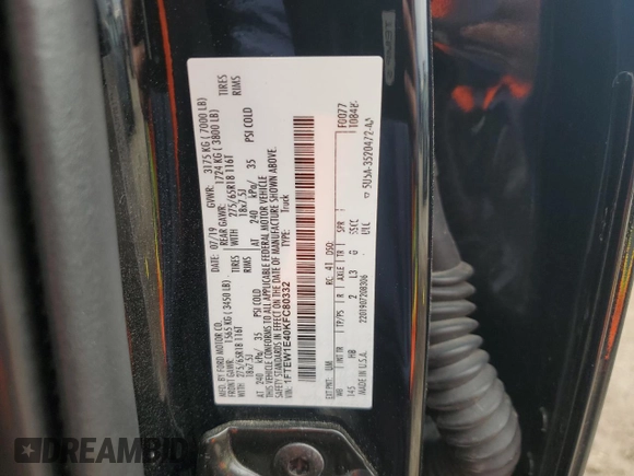 2019 Ford F-150 XL with VIN 1FTEW1E40KFC80332, listed as a Copart auction lot 50628765 with 37,897 mi miles and Salvage Title. Bid and sale history available at carsss.com. Image 12.