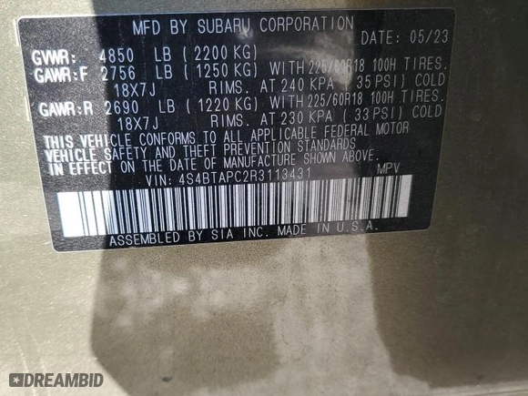 2024 Subaru Outback Touring with VIN 4S4BTAPC2R3113431, listed as a Copart auction lot 41418505 with 23,915 mi miles and Salvage Title. Bid and sale history available at carsss.com. Image 13.