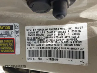 2008 Honda Civic LX with VIN 1HGFA16598L009954, listed as a IAAI auction lot 42228157 with 179,657 mi miles and . Bid and sale history available at DreamBid. Image 9.