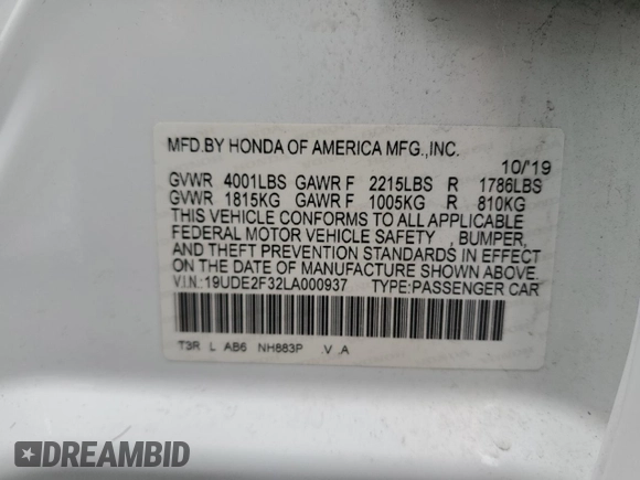 2020 Acura ILX z VIN 19UDE2F32LA000937, wystawiony jako Copart lot #53383545 z przebiegiem 80 818 mil mil oraz Szkoda całkowita • Salvage title. Historia ofert i sprzedaży dostępna na DreamBid. Obrazek 13.