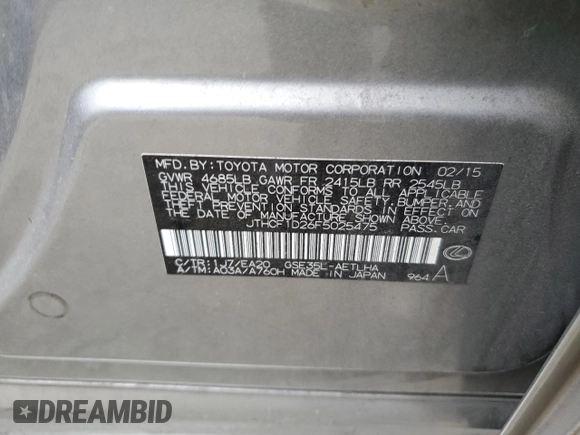 2015 Lexus IS 250 with VIN JTHCF1D26F5025475, listed as a Copart auction lot 83206504 with 108,246 mi miles and Salvage title. Bid and sale history available at DreamBid. Image 12.