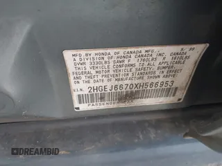 1999 Honda Civic LX z VIN 2HGEJ6670XH566953, wystawiony jako IAAI lot #42390891 z przebiegiem 290 417 mil mil oraz . Historia ofert i sprzedaży dostępna na DreamBid. Obrazek 9.