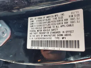 2011 Acura RDX Technology with VIN 5J8TB2H55BA004160, listed as a IAAI auction lot 41907409 with 186,756 mi miles and . Bid and sale history available at DreamBid. Image 9.