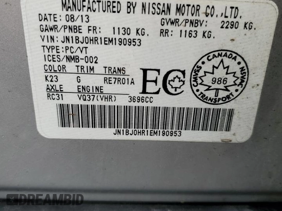 2014 Infiniti QX50 Journey with VIN JN1BJ0HR1EM190953, listed as a Copart auction lot 81457584 with 97,866 mi miles and Salvage Title. Bid and sale history available at carsss.com. Image 13.
