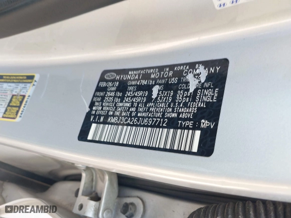 2018 Hyundai Tucson Value with VIN KM8J3CA26JU697712, listed as a IAAI auction lot 40323457 with 53,175 mi miles. Bid and sale history available at carsss.com. Image 9.