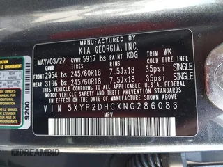 2022 Kia Telluride LX z VIN 5XYP2DHCXNG286083, wystawiony jako IAAI lot #42455962 z przebiegiem 24 599 mil mil oraz . Historia ofert i sprzedaży dostępna na DreamBid. Obrazek 9.