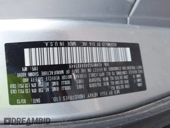 2013 Subaru Tribeca Limited с VIN 4S4WX9GD4D4401449, выставлен на аукционе IAAI как лот 42035487 с пробегом 169 530 миль миль и . История ставок и продаж доступна на DreamBid. Изображение 9.