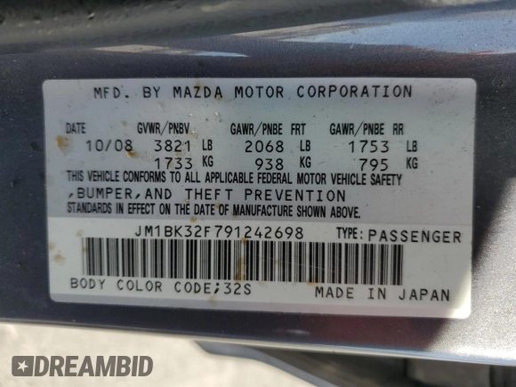 2009 Mazda Mazda3 i Touring Value with VIN JM1BK32F791242698, listed as a Copart auction lot 53137805 with 132,137 mi miles and Salvage Title. Bid and sale history available at carsss.com. Image 12.