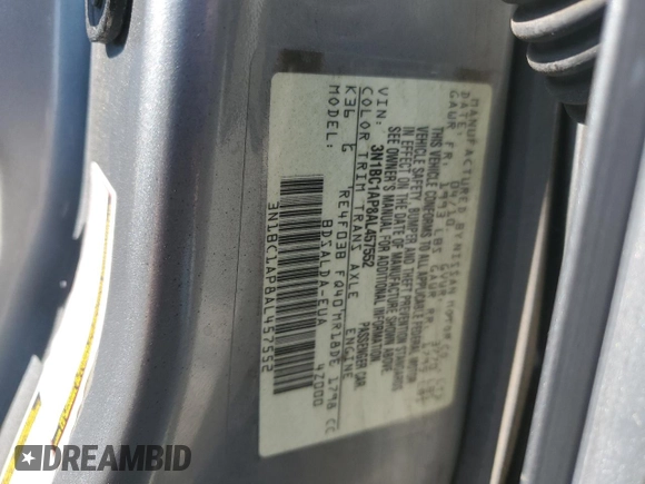 2010 Nissan Versa S with VIN 3N1BC1AP8AL457552, listed as a Copart auction lot 59703695 with 149,160 mi miles and Salvage title. Bid and sale history available at DreamBid. Image 12.
