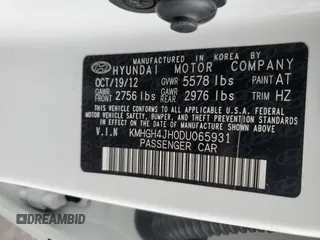 2013 Hyundai Equus Signature with VIN KMHGH4JH0DU065931, listed as a Copart auction lot 82661774 with 129,843 mi miles and Salvage title. Bid and sale history available at DreamBid. Image 13.