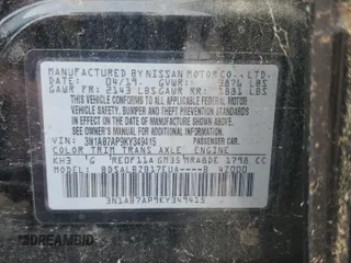 2019 Nissan Sentra S z VIN 3N1AB7AP9KY349415, wystawiony jako Copart lot #43238175 z przebiegiem 170 950 mil mil oraz Szkoda całkowita • Salvage title. Historia ofert i sprzedaży dostępna na DreamBid. Obrazek 13.