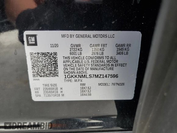 2021 GMC Acadia SLT with VIN 1GKKNMLS7MZ147596, listed as a Copart auction lot 49845235 with 34,977 mi miles and Salvage title. Bid and sale history available at DreamBid. Image 14.