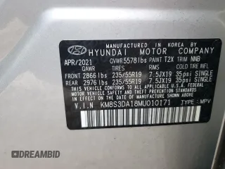 2021 Hyundai Santa Fe Hybrid SEL Premium with VIN KM8S3DA18MU010171, listed as a Copart auction lot 85415684 with 38,257 mi miles and Salvage Title. Bid and sale history available at carsss.com. Image 15.