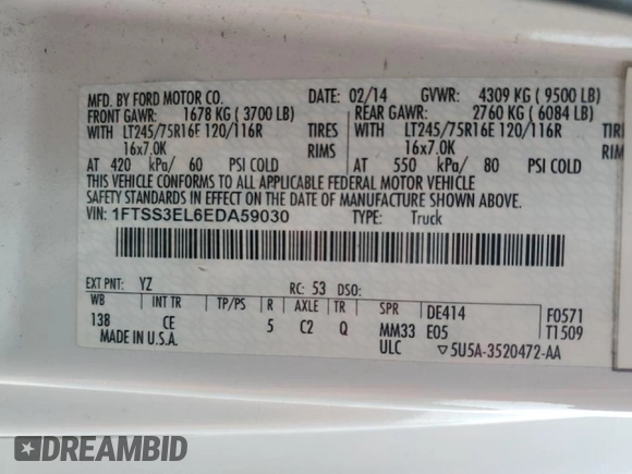 2014 Ford Econoline Cargo Commercial with VIN 1FTSS3EL6EDA59030, listed as a Copart auction lot 81915004 with 281,307 mi miles and Clean Title. Bid and sale history available at DreamBid. Image 13.