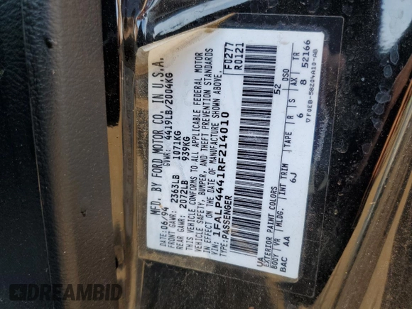 1994 Ford Mustang with VIN 1FALP4441RF214010, listed as a Copart auction lot 69811634 with 48,478 mi miles and Salvage title. Bid and sale history available at DreamBid. Image 12.