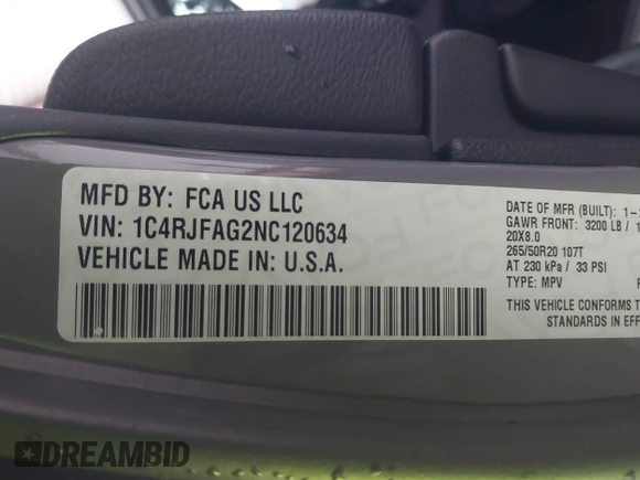 2022 Jeep Grand Cherokee Laredo E z VIN 1C4RJFAG2NC120634, wystawiony jako IAAI lot #41555164 z przebiegiem Nie podano mil oraz . Historia ofert i sprzedaży dostępna na DreamBid. Obrazek 9.