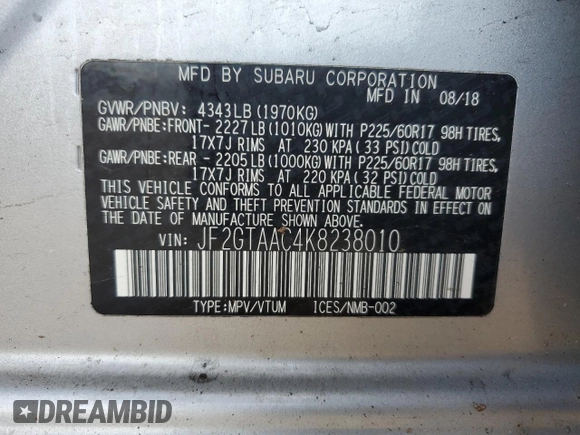 2019 Subaru Crosstrek with VIN JF2GTAAC4K8238010, listed as a Copart auction lot 53964705 with 93,289 mi miles and Salvage Title. Bid and sale history available at carsss.com. Image 12.