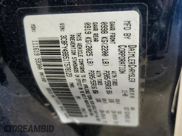 2001 Chrysler PT Cruiser with VIN 3C8FY4BB51T578123, listed as a Copart auction lot 67034724 with 112,343 mi miles and Salvage Title. Bid and sale history available at DreamBid. Image 13.
