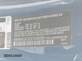 2012 MINI Hardtop with VIN WMWSU3C52CT542030, listed as a IAAI auction lot 41984428 with 123,953 mi miles and . Bid and sale history available at DreamBid. Image 9.