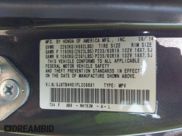 2015 Acura RDX Technology with VIN 5J8TB4H51FL008681, listed as a IAAI auction lot 42605811 with 77,530 mi miles and . Bid and sale history available at DreamBid. Image 9.